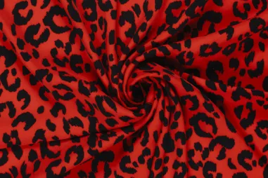 97% Polyester, 3% Elastan stoffen - Stretch stof - dierenprint luipaard - rood - 23061-015