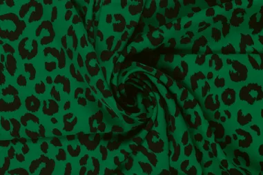 97% Polyester, 3% Elastan stoffen - Stretch stof - dierenprint luipaard - groen - 23061-025