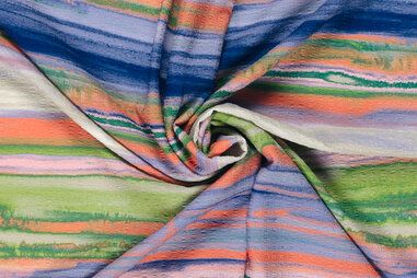 175gr/M² - Stretch stof - polyester bubble - abstract gestreept - limoen multi - 23063-023