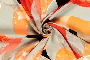 Bamboe - Bamboe stof - poplin - abstract - beige multi - 23197-052