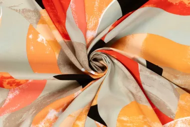 Wafelkatoen stof - Wafeldoek - beige - 0267-179 - Bamboe stof - poplin - abstract - beige multi - 23197-052