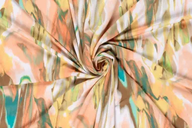 210gr/M² - Viscose stof - vortex stretch - abstract - zalm multi - 23186-036