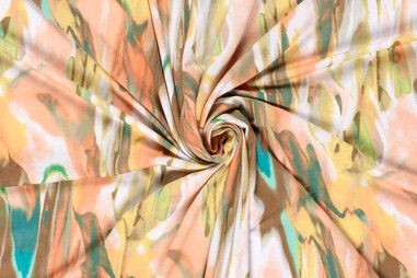 Zalmoranje stoffen - Viscose stof - vortex stretch - abstract - zalm multi - 23186-036