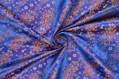 Gladde stoffen - Polyamide stof - brocade - bloemetjes - kobalt - 90071-650