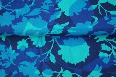 Bloemen Tricot - Tricot stof - digitaal bloemen - blauw - 25025-15