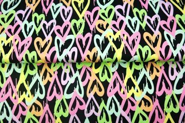 Legging - Tricot stof - digitaal harten - zwart - 25943-20