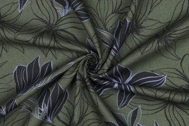 Canvas stoffen - Canvas stof - bloemen - donkergroen - 4065-036