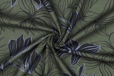 Diverse merken stoffen - Canvas stof - bloemen - donkergroen - 4065-036