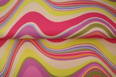 Stenzo stoffen uitverkoop - Tricot stof - digitaal retro - roze - 25026-12