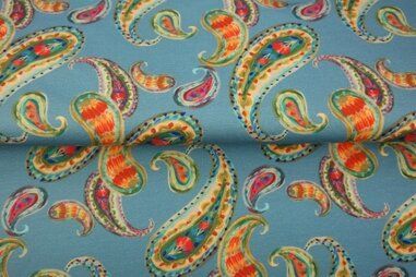 Oud blauwe stoffen - Tricot stof - digitaal paisley - oud blauw - 25916-09