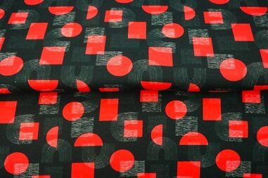 Jongens stoffen - Tricot stof - digitaal abstract - zwart rood - 25921-20