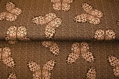 Stenzo stoffen uitverkoop - Tricot stof - digitaal vlinders/luipaardprint - bruin - 25928-33