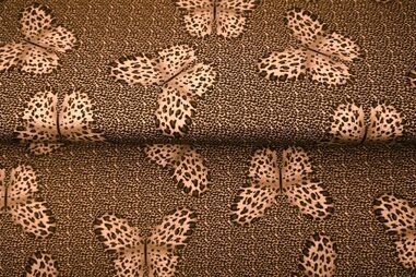 Vlinder motief - Tricot stof - digitaal vlinders/luipaardprint - bruin - 25928-33