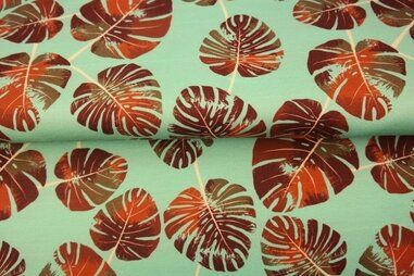 Mintgroen - Tricot stof - digitaal bladeren - mint - 25929-09