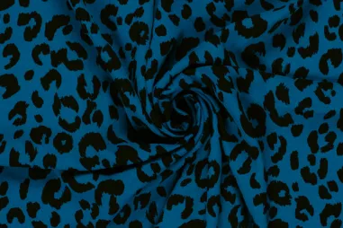 Stretch stoffen - Stretch stof - dierenprint luipaard - kobalt - 23061-006