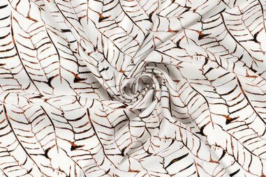 Gebroken wit - Viscose stof - poplin - bladeren - gebroken wit - 23140-051