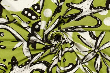 95% viscose, 5% elastan stoffen - Viscose stof - vortex stretch - abstract - limoen groen - 23185-023