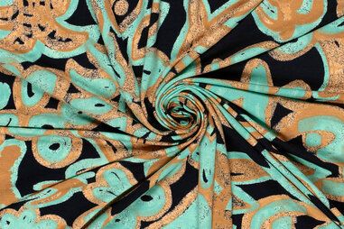 95% viscose, 5% elastan stoffen - Viscose stof - vortex stretch - fantasie bloemen - mint - 23189-021