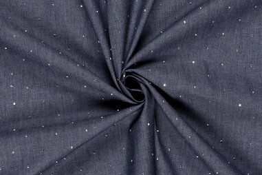 Spijkerstoffen en denim stoffen - Denim stof - strass steentjes - donkerblauw - 23222-008