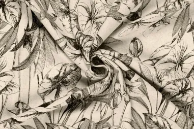 170gr/M² - Viscose stof - linnenmix - planten en bladeren - beige - 23015-052