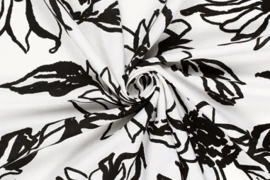170gr/M² - Viscose stof - linnenmix - bloemen - wit - 23018-050