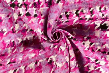 75% viscose, 25% polyamide stoffen - Viscose stof - nylon twill - pied de poule - fuchsia - 23029-017