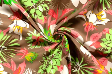 Bloemen motief stoffen - Viscose stof - twill - bloemen - taupebruin - 23030-054