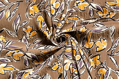 Viscose stoffen - Viscose stof - stretch bubble - bloemen - taupebruin - 23051-054