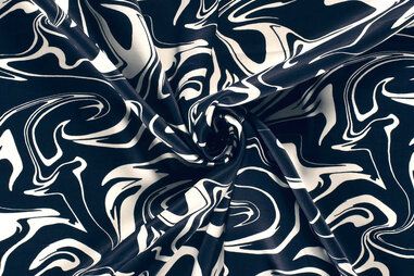 100% viscose stoffen - Viscose stof - satijn - fantasie - donkerblauw - 23086-008