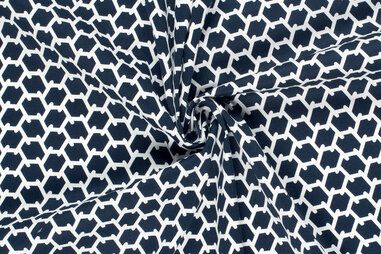 Donkerblauw - Stretch stof - katoen satijn - fantasie - donkerblauw - 23124-008