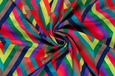 Viscose stoffen - Viscose stof - poplin - digitaal abstract - rood multi - 23135-015