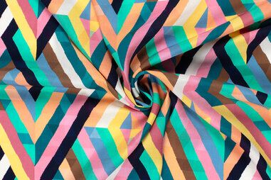 Viscose stoffen - Viscose stof - poplin - digitaal abstract - petrol multi - 23135-024
