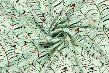 Mintgroen - Viscose stof - poplin - bladeren - mint - 23140-021