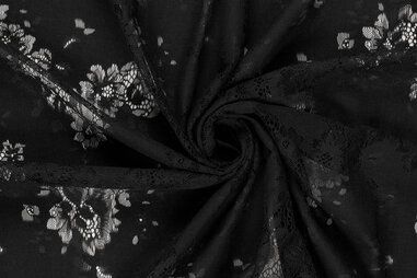 155gr/M² - Kant stof - bloemen - zwart - 23253-069