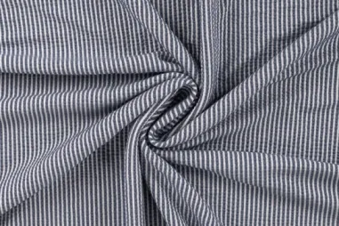70% katoen, 27% polyamide, 3% elastan - Tricot stof - seersucker - denim blauw - 11733-960