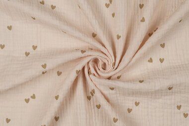 Babydeken stoffen - Hydrofiel stof - hartjes - beige - 3166-032