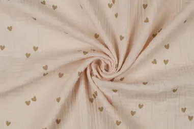 Ledikantdeken stoffen - Hydrofiel stof - hartjes - beige - 3166-032