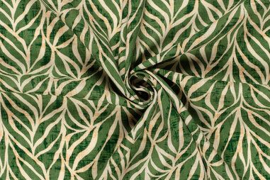 105gr/M² - Katoen stof - mix viscose slub - bladeren - kaki - 23046-027
