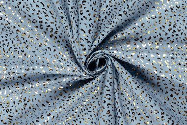 Jumpsuit stoffen - Denim stof - foliedruk - luipaardprint - lichtblauw - 23221-003