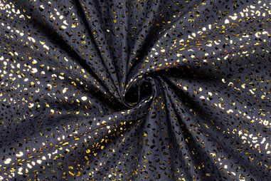 Jeans stoffen - Denim stof - foliedruk - luipaardprint - donkerblauw - 23221-008