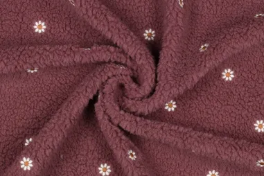 265gr/M² - Teddy stof - geborduurd bloemen - rosewood - 3349-003