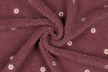 Diverse merken stoffen - Teddy stof - geborduurd bloemen - rosewood - 3349-003