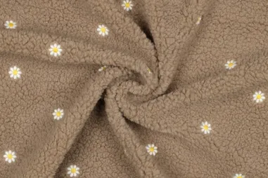Stoffe - Teddy - gestickte Blumen - taupe - 3349-002