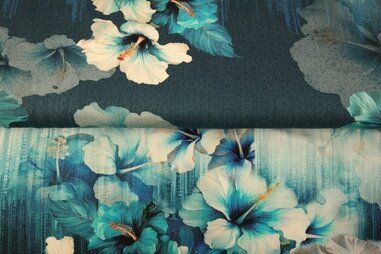 Bloemen Tricot - Tricot stof - digitaal bloemen - blauw - 25009-09