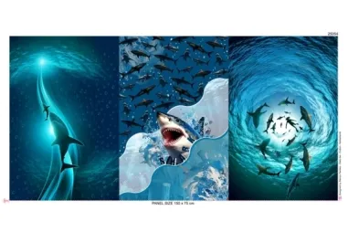 Paneel stof - fluweel - digitaal van Gogh - multi - 1801-024 - Paneel stof - tricot - digitaal haaien - blauw multi - 25054