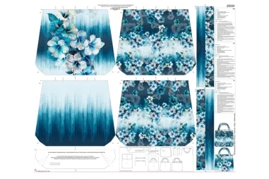 Panels - Panel - Canvas Panel für eine Tasche - digitale Blumen - blau - 25034