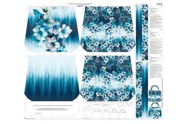 Tas panelen - Paneel stof - canvas paneel voor een tas - digitaal bloemen - blauw - 25034