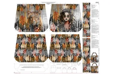 Multi stoffen - Paneel stof - canvas paneel voor een tas - digitaal abstract tijger en dame - multi - 25037
