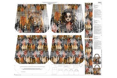 Tas panelen - Paneel stof - canvas paneel voor een tas - digitaal abstract tijger en dame - multi - 25037