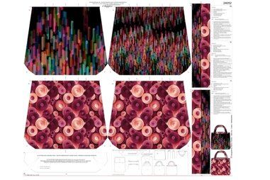 Tas panelen - Paneel stof - canvas paneel voor een tas - digitaal fantasie - zwart roze multi - 24052